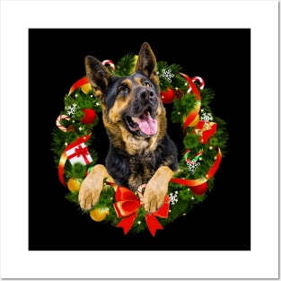 Funny German Shepherd Christmas Wreath Ornament Posters and Art